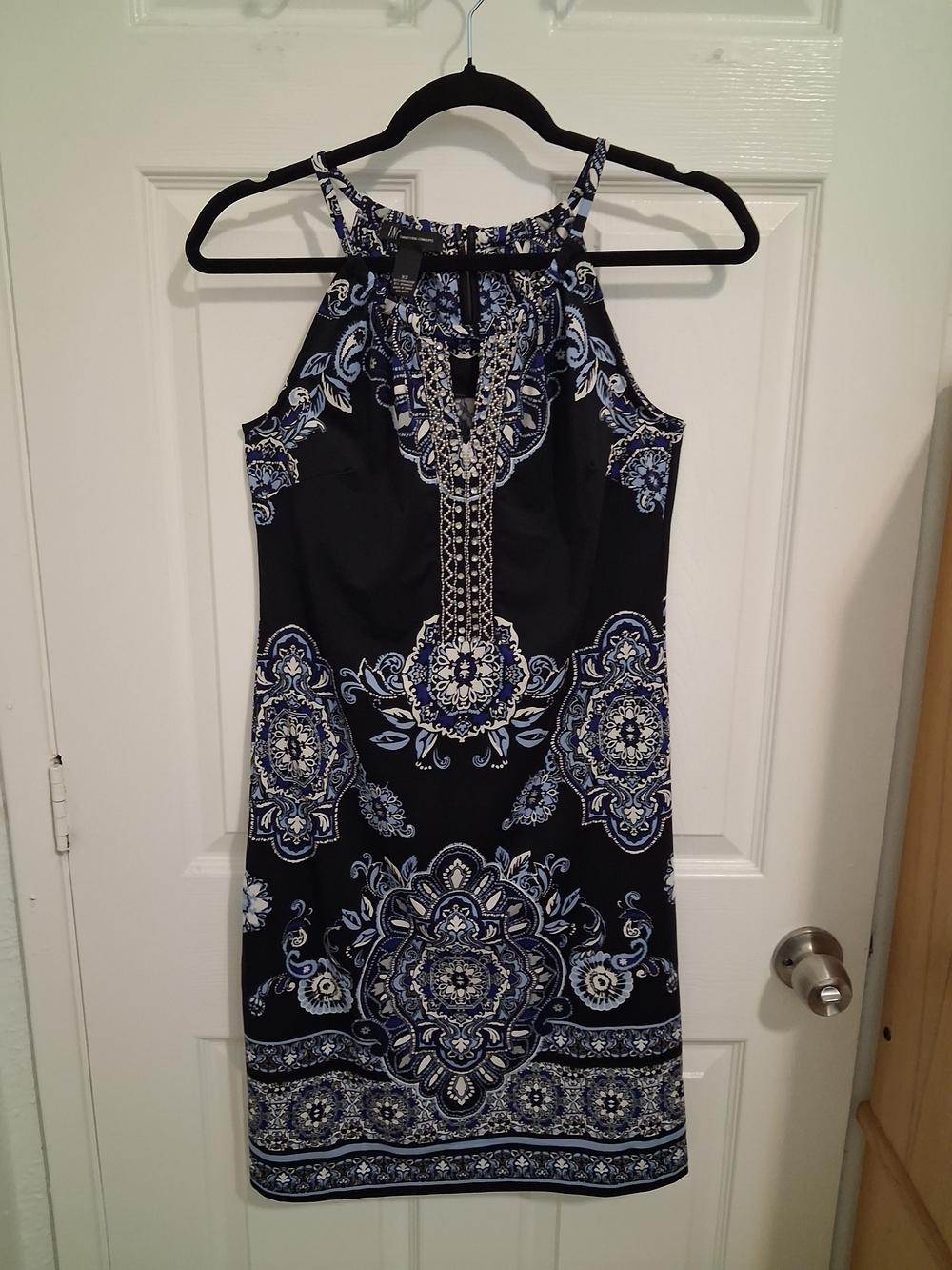 INC International Concepts Navy Blue Medallion Halter Midi Dress